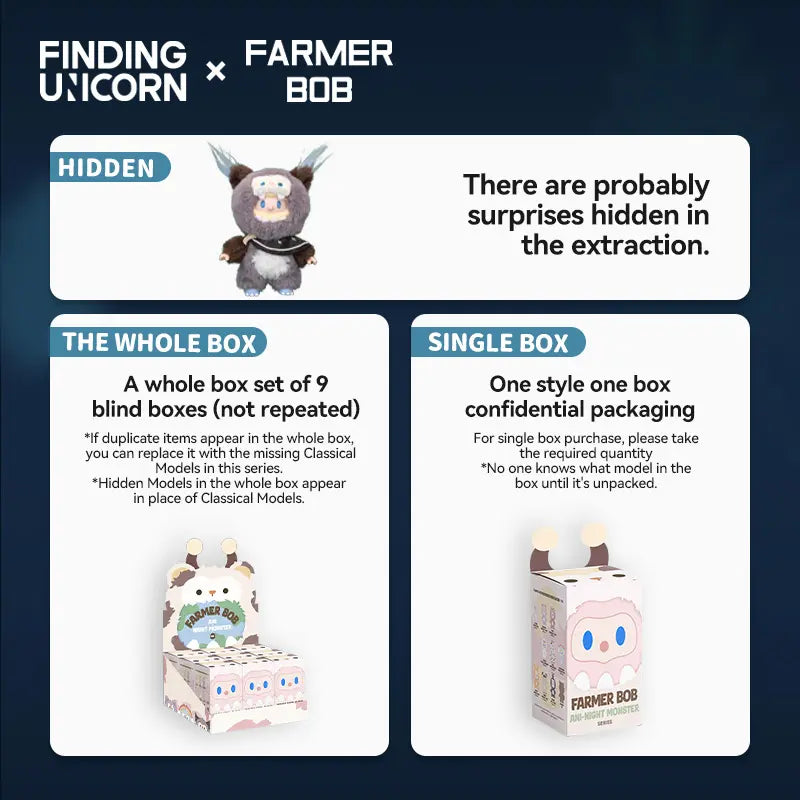 FARMER BOB ANI-NIGHT MONSTER SERIES Cute Figures Desktop Ornament Collectible Toys Birthday Gifts(1 box)